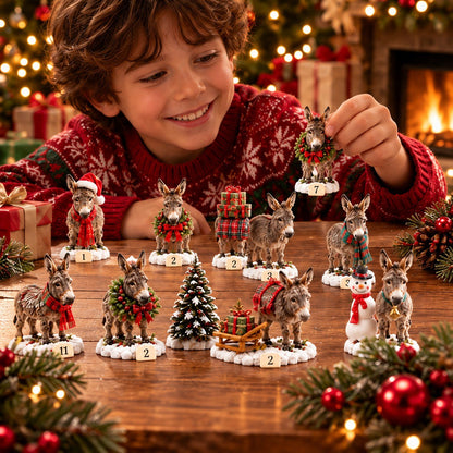 Donkey Christmas Advent Calendar – 24 Collectible Donkey Miniatures, Farm Animal Christmas Countdown Calendar, Christmas Gift for Donkey Lovers
