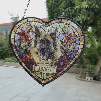 Custom Pet Portrait Glass Suncatcher – Personalized Dog or Cat Photo Memorial Gift, Heart Design