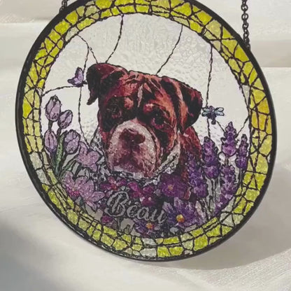 Personalized Pet Portrait Stained Glass Suncatcher – Custom Photo Pet Keepsake, Memorial Window Hanging Gift
