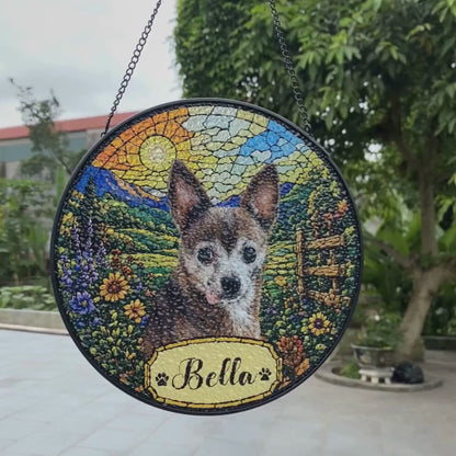 Personalized Pet Memorial Glass Suncatcher – Custom Dog or Cat Portrait with Name & Memorial Dates