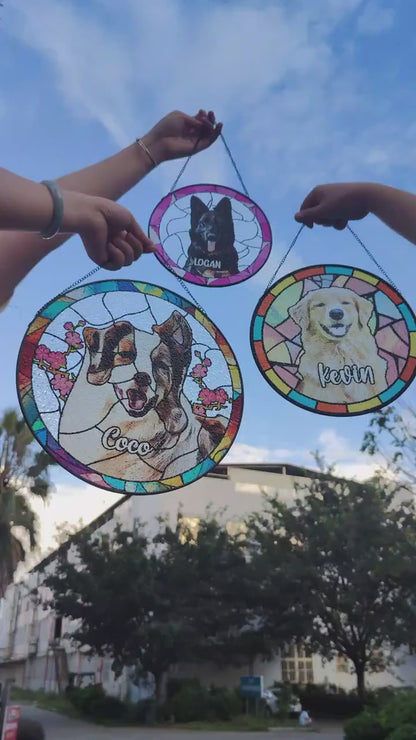 Personalized Pet Memorial Stained Glass Suncatcher – Custom Dog or Cat Portrait from Photo, Pet Loss Keepsake