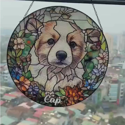 Personalized Pet Portrait Stained Glass Suncatcher – Custom Pet Memorial Window Hanging, Pet Lover Keepsake Gift