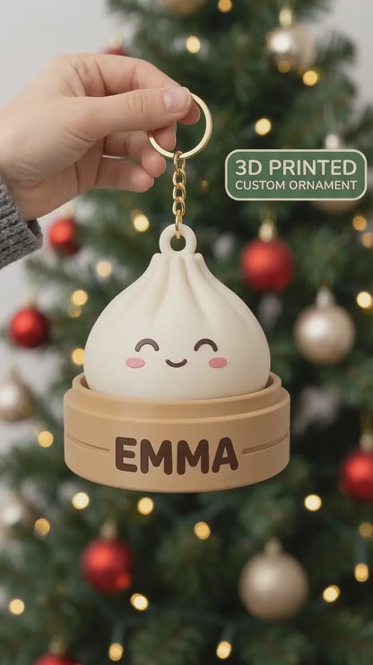 Personalized Dumpling Christmas Ornament – Custom Name 3D Printed Cute Dumpling Ornament, Christmas Tree Decoration, Christmas Gift for Dumpling Lovers