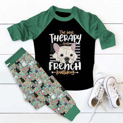 French Bulldog Therapy Pajama Set |Sleepwear Pjs Sets | Raglan Shirt Pants Set
