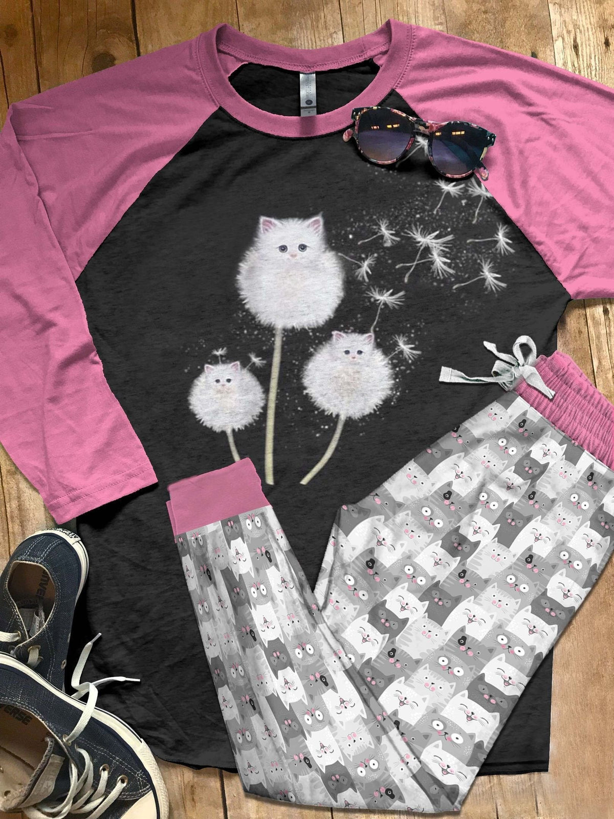 Cat Set Dreamy Cat Pajama Set |Sleepwear Pjs Sets | Raglan Shirt Pants Set