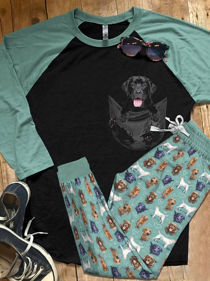 Bulldog Pocket Green Best Pajama Set |Sleepwear Pjs Sets | Raglan Shirt Pants Set