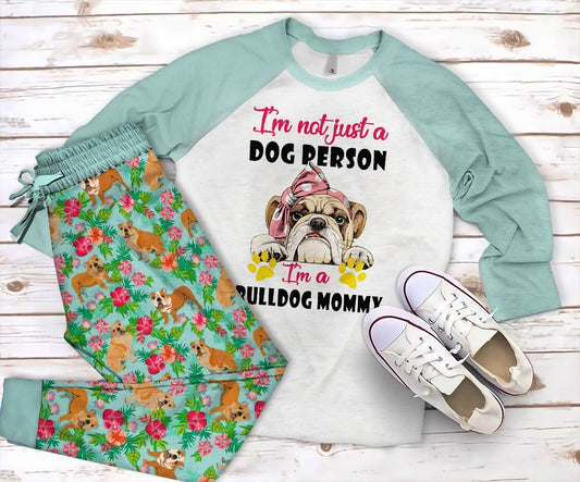 Bulldog Bulldog Mommy Pajama Set |Sleepwear Pjs Sets | Raglan Shirt Pants Set