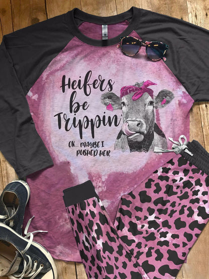 Cow Tripping Pajama Set |Sleepwear Pjs Sets | Raglan Shirt Pants Set