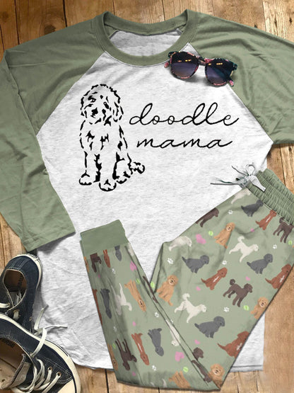 Labradoodle Set Mama V Pajama Set |Sleepwear Pjs Sets | Raglan Shirt Pants Set