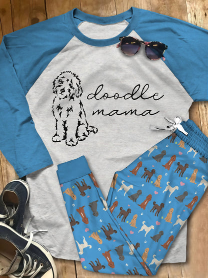 Labradoodle Set Mama V Pajama Set |Sleepwear Pjs Sets | Raglan Shirt Pants Set