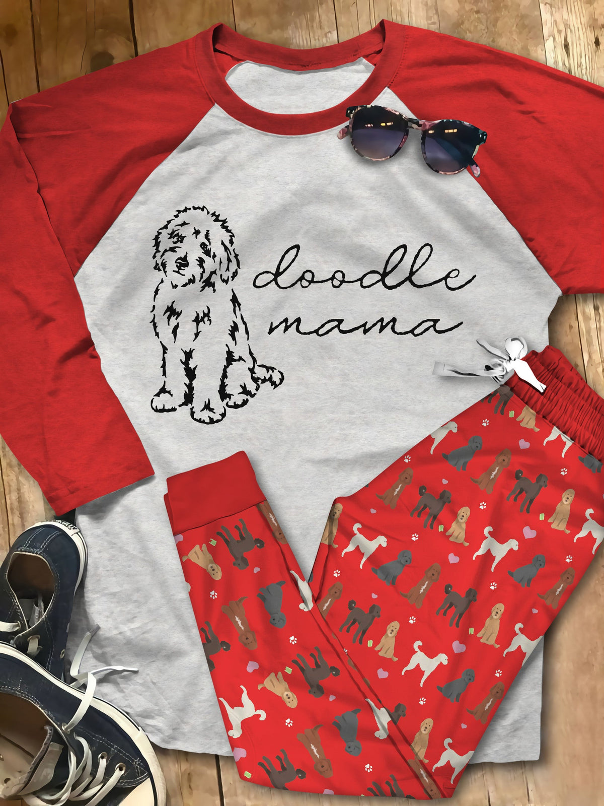 Labradoodle Set Mama V Pajama Set |Sleepwear Pjs Sets | Raglan Shirt Pants Set