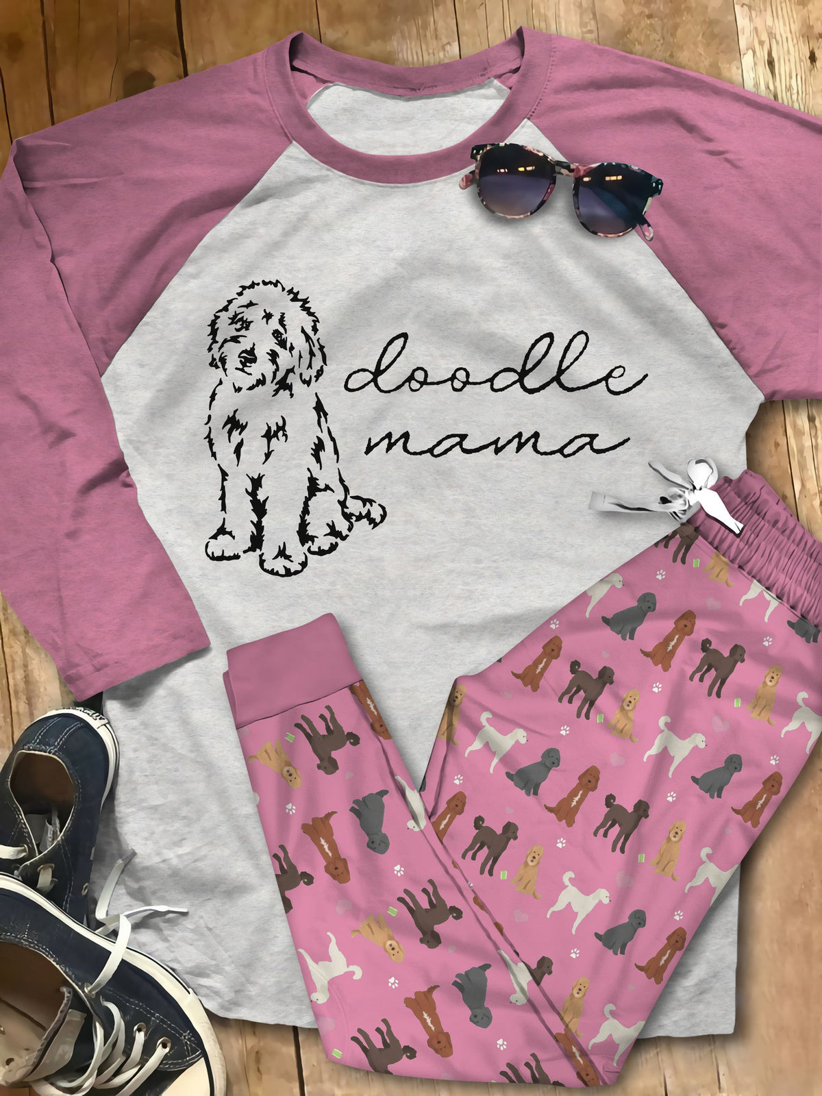 Labradoodle Set Mama V Pajama Set |Sleepwear Pjs Sets | Raglan Shirt Pants Set