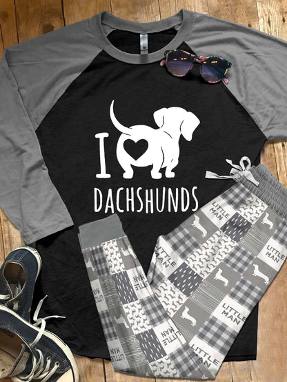 Dachshund Set I Love Dachshunds Pajama Set |Sleepwear Pjs Sets | Raglan Shirt Pants Set