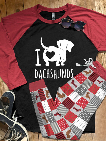 Dachshund Set I Love Dachshunds Pajama Set |Sleepwear Pjs Sets | Raglan Shirt Pants Set