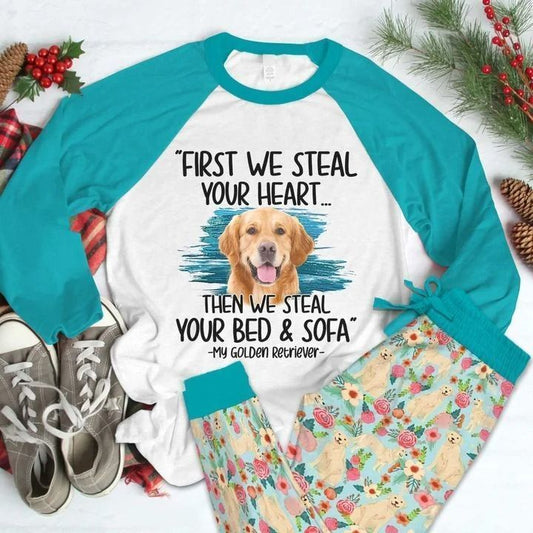 Golden Retriever Cute Goldie High Quality Pajama Set |Sleepwear Pjs Sets | Raglan Shirt Pants Set