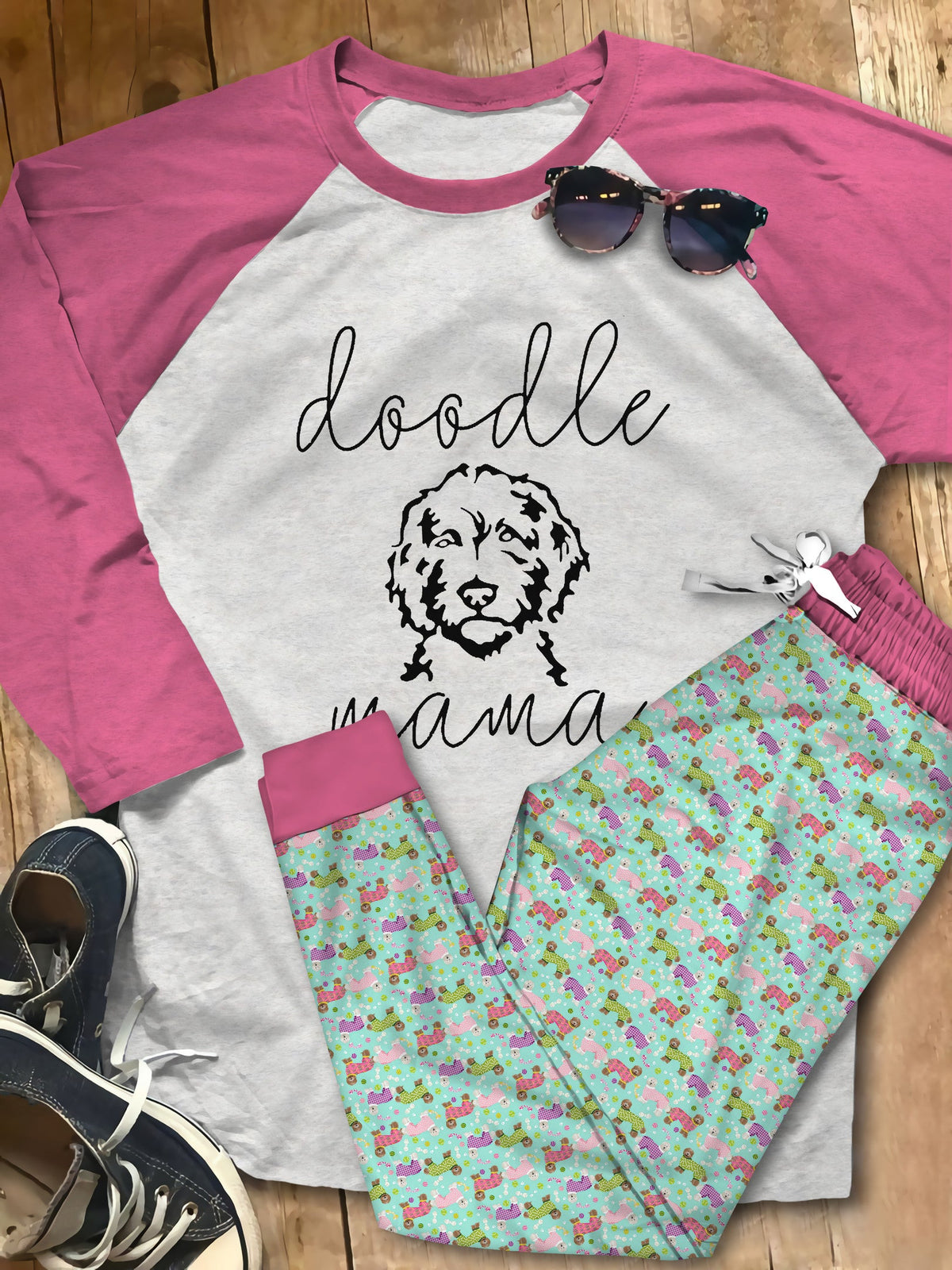 Labradoodle Set Mama V Pajama Set |Sleepwear Pjs Sets | Raglan Shirt Pants Set