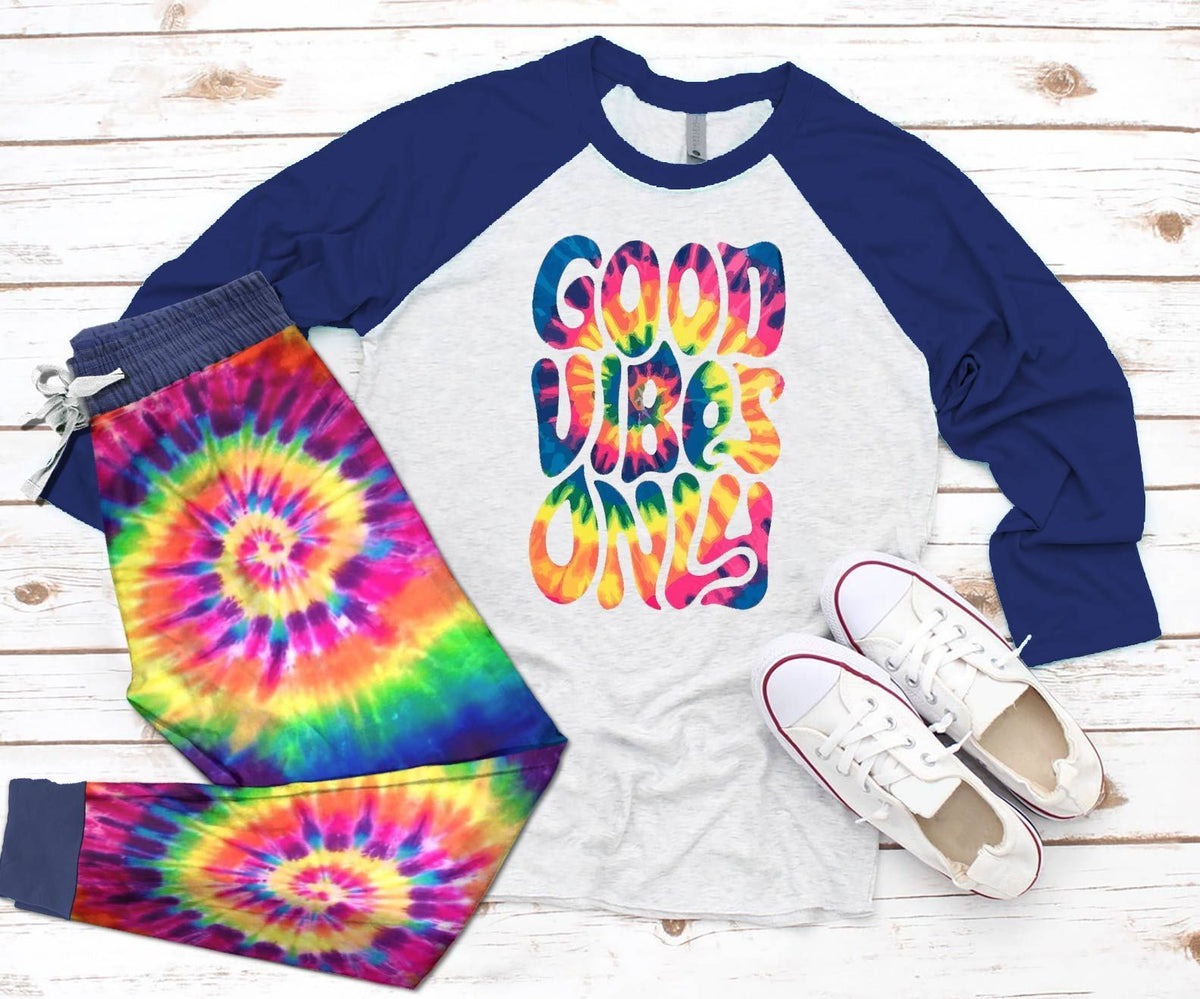 Hippie Pajama Good Vibes Only Pajama Set |Sleepwear Pjs Sets | Raglan Shirt Pants Set