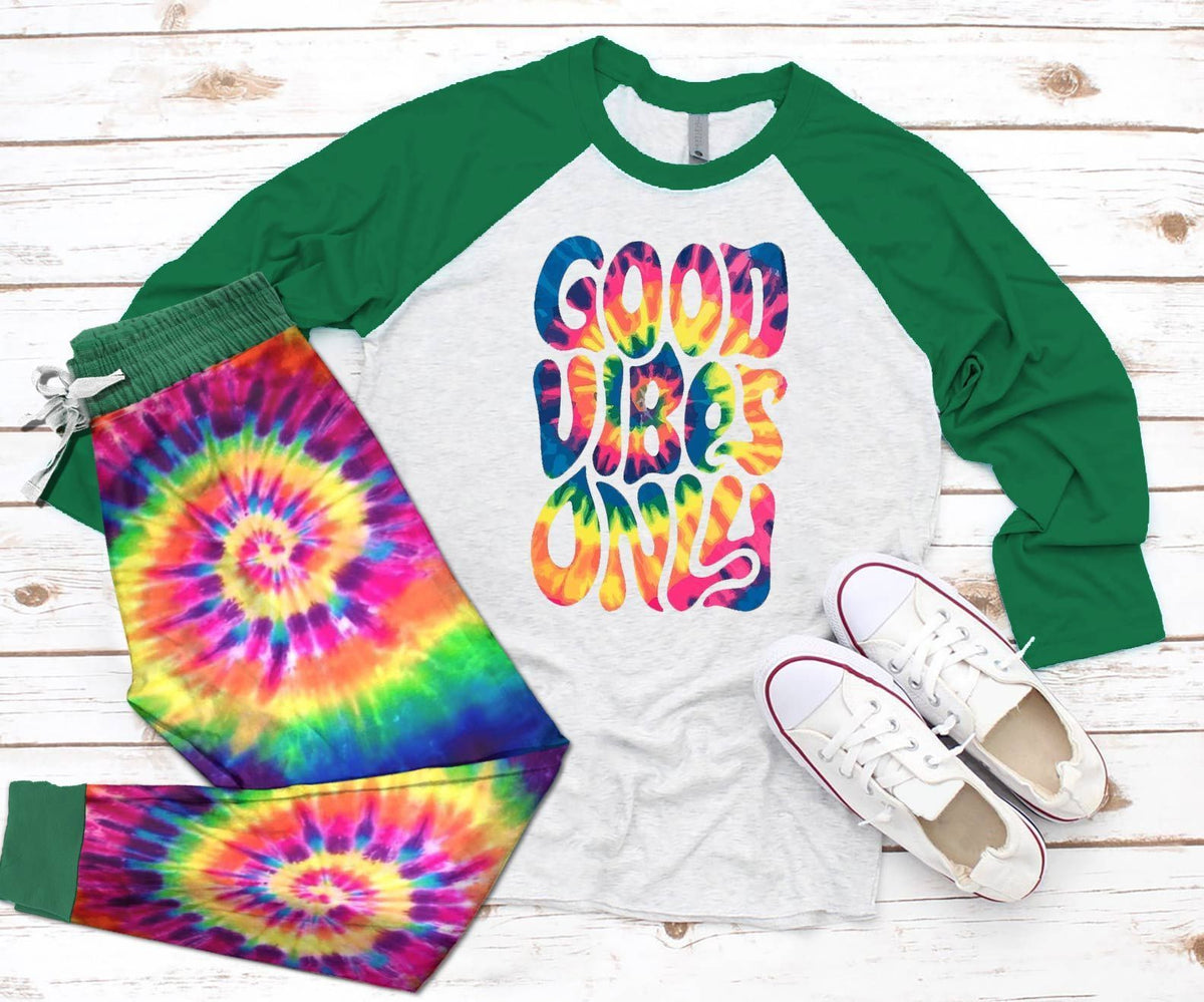 Hippie Pajama Good Vibes Only Pajama Set |Sleepwear Pjs Sets | Raglan Shirt Pants Set