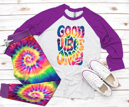 Hippie Pajama Good Vibes Only Pajama Set |Sleepwear Pjs Sets | Raglan Shirt Pants Set