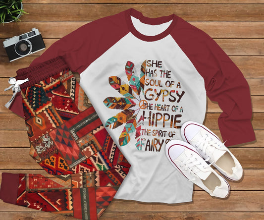 Hippie Pajama Set |Sleepwear Pjs Sets | Raglan Shirt Pants Set