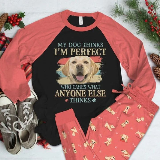 Labrador I Am Perfect Pink Best Pajama Set |Sleepwear Pjs Sets | Raglan Shirt Pants Set