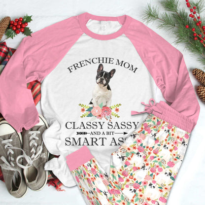 French Bulldog Pied Frenchie Mom Pajama Set |Sleepwear Pjs Sets | Raglan Shirt Pants Set