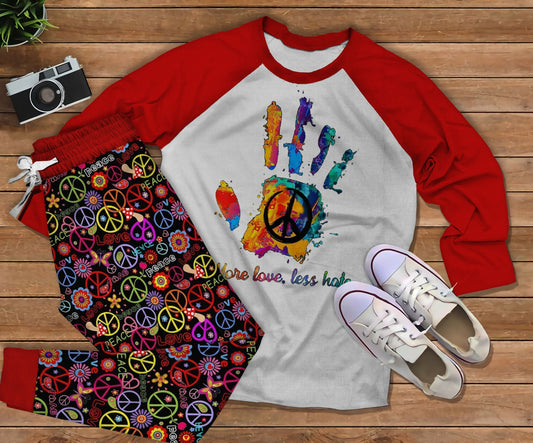 Hippie Hands Pajama Set |Sleepwear Pjs Sets | Raglan Shirt Pants Set