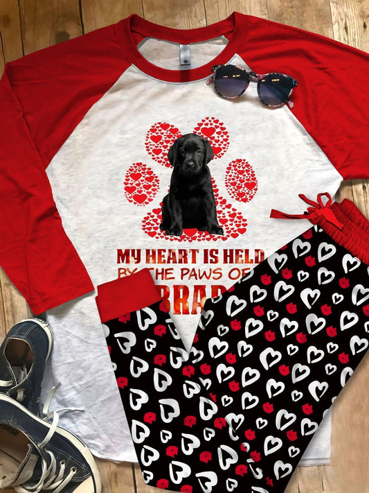 Labrador Retriever My Heart Is Held Red Best Pajama Set |Sleepwear Pjs Sets | Raglan Shirt Pants Set