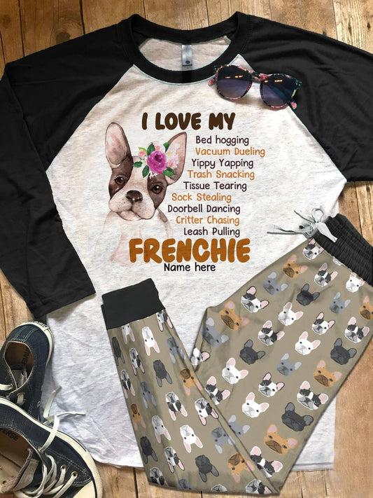 Dog Set French Bulldog Pajama Set |Sleepwear Pjs Sets | Raglan Shirt Pants Set