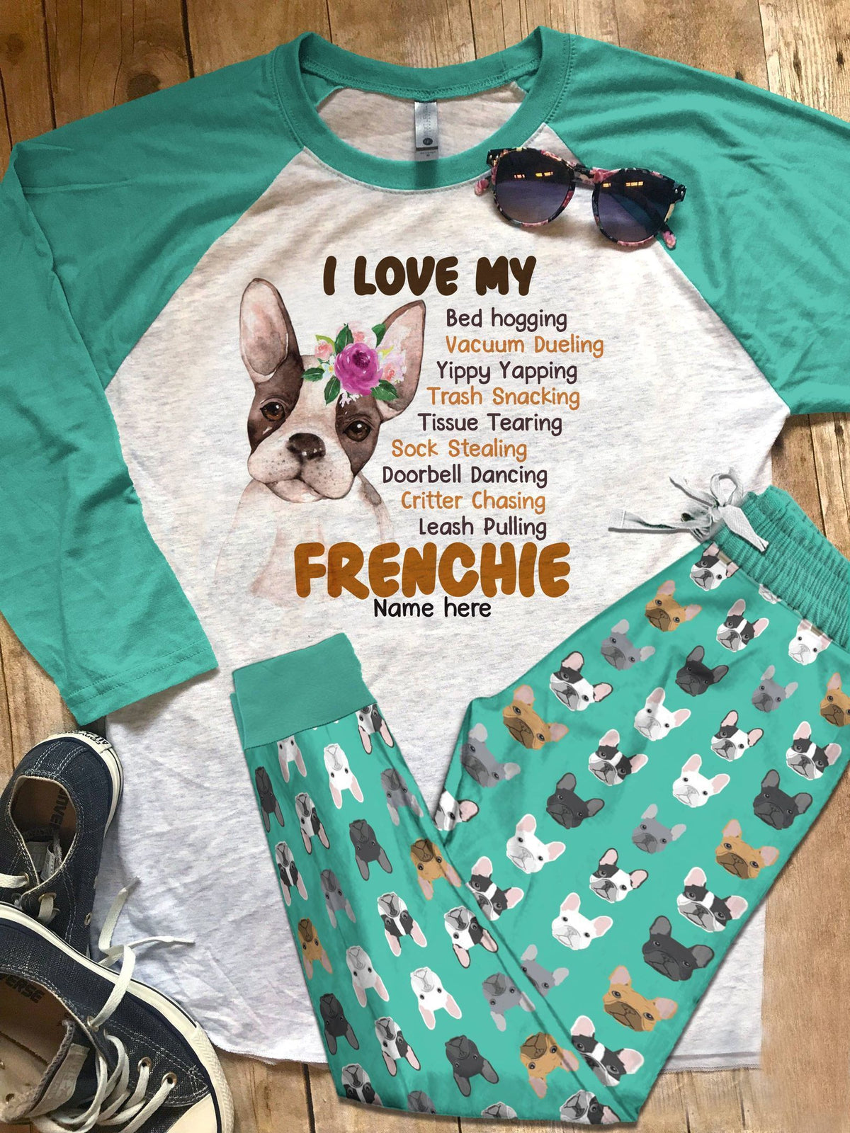 Dog Set French Bulldog Pajama Set |Sleepwear Pjs Sets | Raglan Shirt Pants Set
