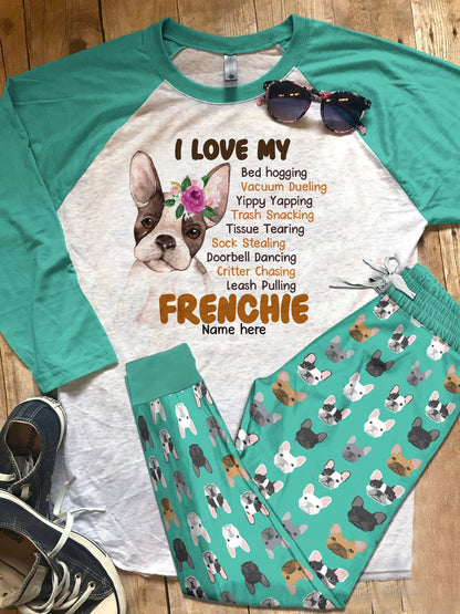 Dog Set French Bulldog Pajama Set |Sleepwear Pjs Sets | Raglan Shirt Pants Set