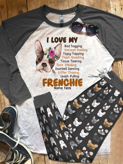 Dog Set French Bulldog Pajama Set |Sleepwear Pjs Sets | Raglan Shirt Pants Set