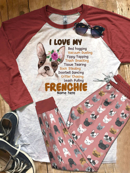 Dog Set French Bulldog Pajama Set |Sleepwear Pjs Sets | Raglan Shirt Pants Set