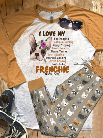Dog Set French Bulldog Pajama Set |Sleepwear Pjs Sets | Raglan Shirt Pants Set