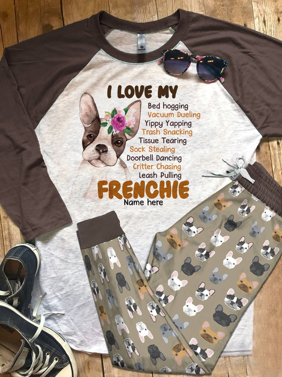Dog Set French Bulldog Pajama Set |Sleepwear Pjs Sets | Raglan Shirt Pants Set