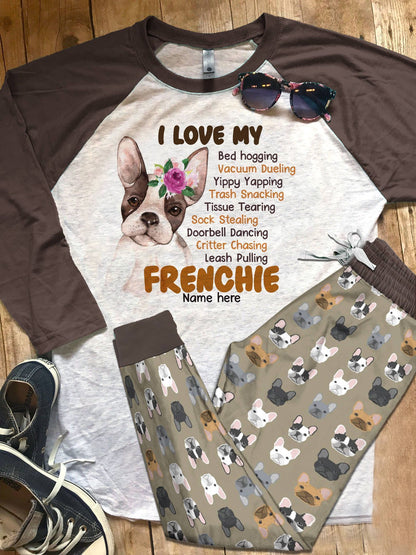Dog Set French Bulldog Pajama Set |Sleepwear Pjs Sets | Raglan Shirt Pants Set