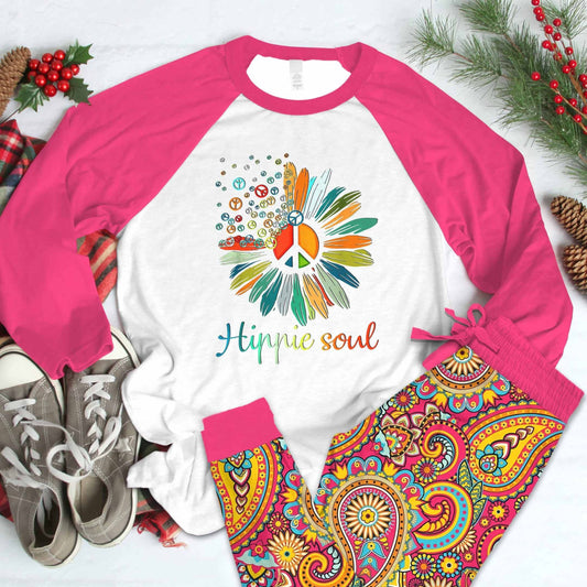 Hippie Personalized Set Soul Pajama Set |Sleepwear Pjs Sets | Raglan Shirt Pants Set