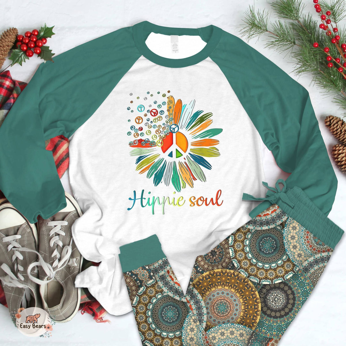 Hippie Personalized Set Soul Pajama Set |Sleepwear Pjs Sets | Raglan Shirt Pants Set