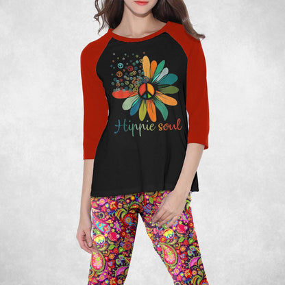 Hippie Set Hippie Soul Pajama Set |Sleepwear Pjs Sets | Raglan Shirt Pants Set