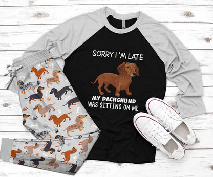 Dachshund Set My Dachshund Was Sitting On Me Pajama Set |Sleepwear Pjs Sets | Raglan Shirt Pants Set