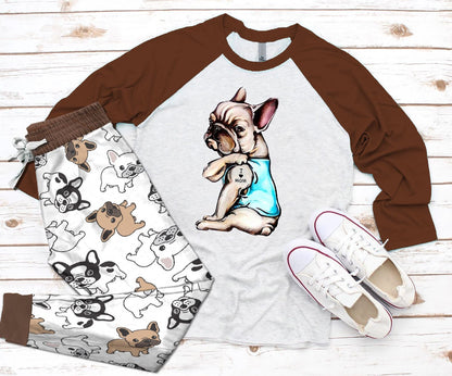 Bulldog Brown Amazing Pajama Set |Sleepwear Pjs Sets | Raglan Shirt Pants Set