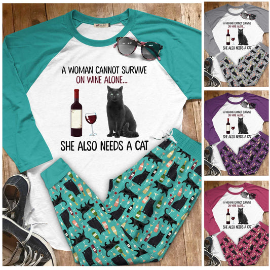 Cat Set My Cat Pajama Set |Sleepwear Pjs Sets | Raglan Shirt Pants Set
