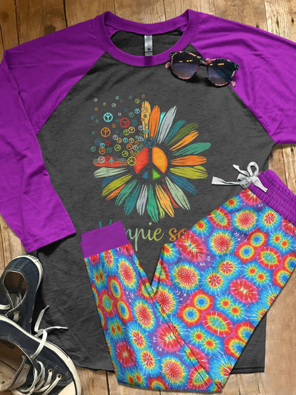 Hippie Set Hippie Soul Pajama Set |Sleepwear Pjs Sets | Raglan Shirt Pants Set