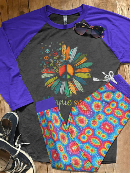 Hippie Set Hippie Soul Pajama Set |Sleepwear Pjs Sets | Raglan Shirt Pants Set