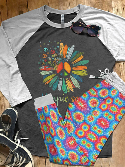 Hippie Set Hippie Soul Pajama Set |Sleepwear Pjs Sets | Raglan Shirt Pants Set