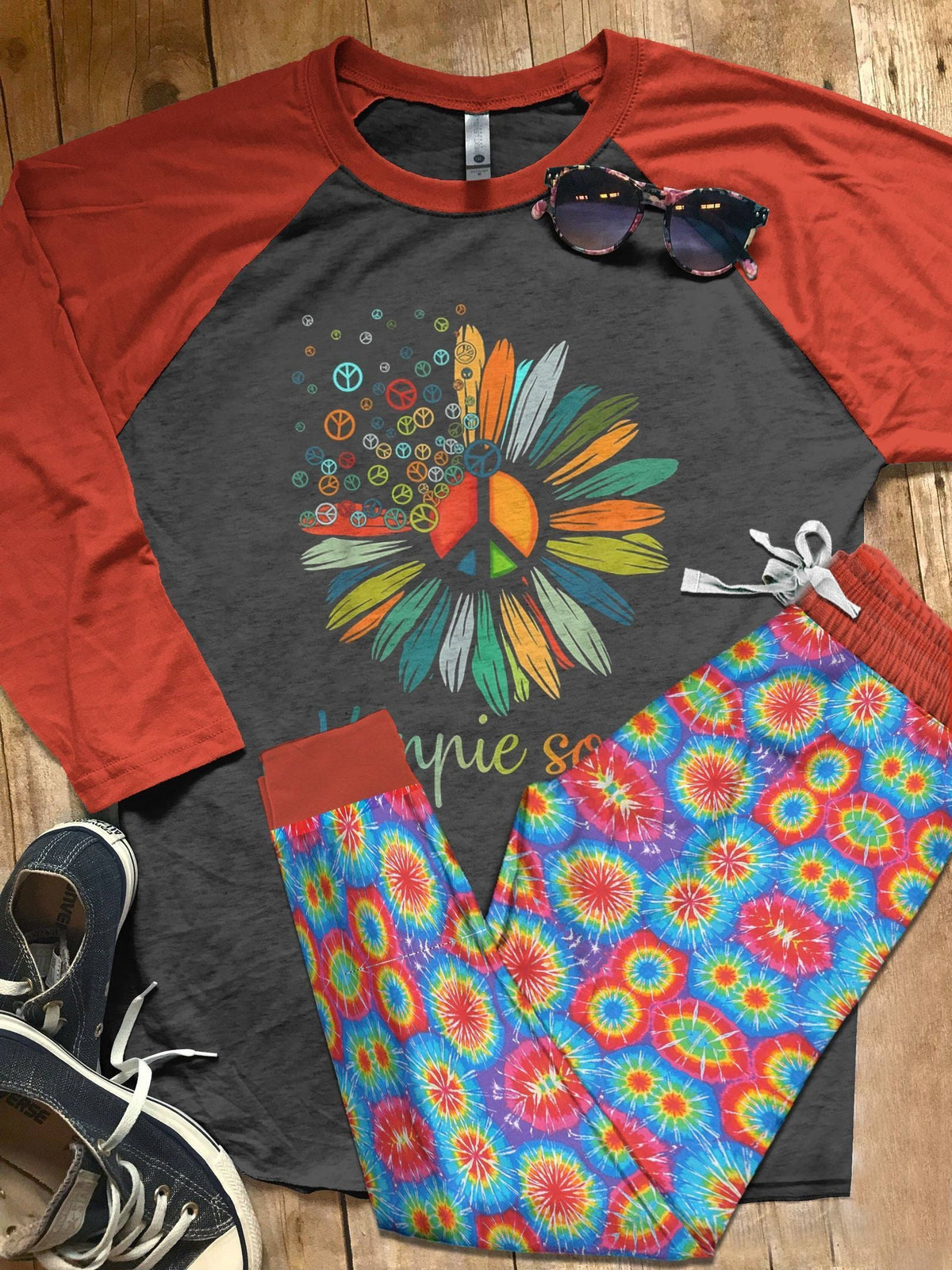 Hippie Set Hippie Soul Pajama Set |Sleepwear Pjs Sets | Raglan Shirt Pants Set