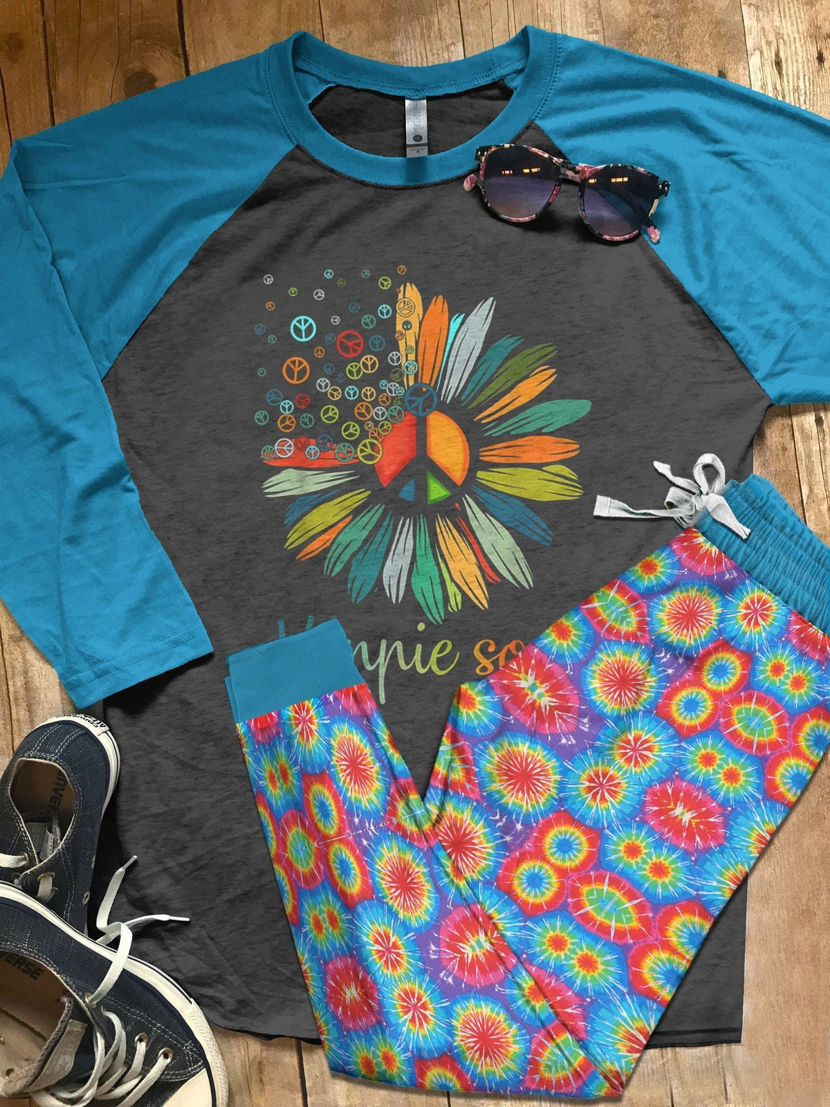Hippie Set Hippie Soul Pajama Set |Sleepwear Pjs Sets | Raglan Shirt Pants Set