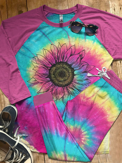 Hippe Flower Child Pajama Set |Sleepwear Pjs Sets | Raglan Shirt Pants Set