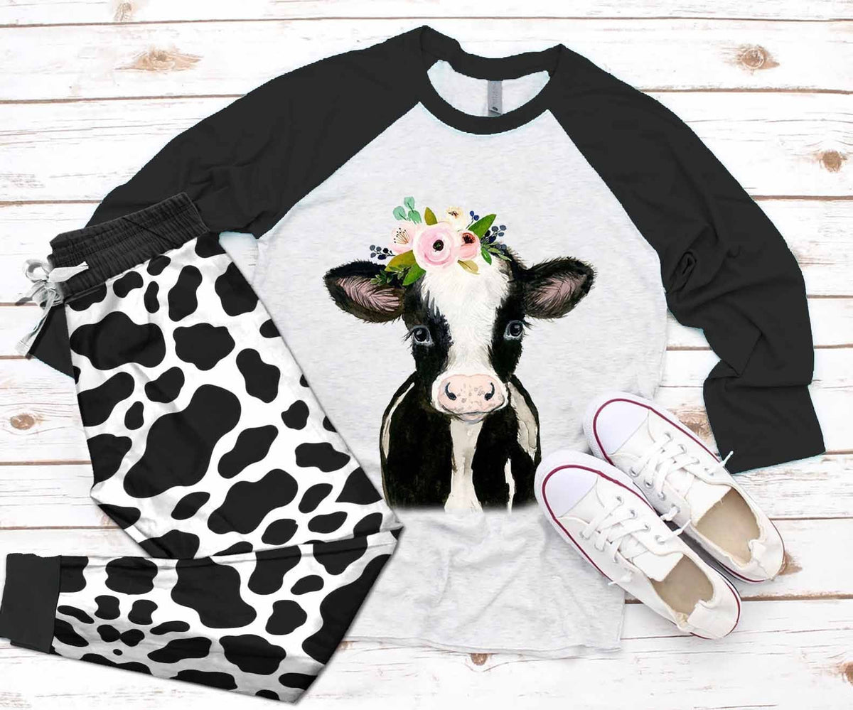 Cow Lovely Cow Bp Pajama Set |Sleepwear Pjs Sets | Raglan Shirt Pants Set