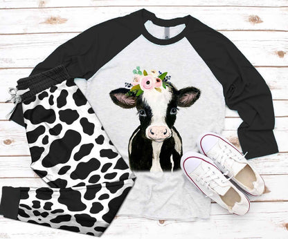 Cow Lovely Cow Bp Pajama Set |Sleepwear Pjs Sets | Raglan Shirt Pants Set